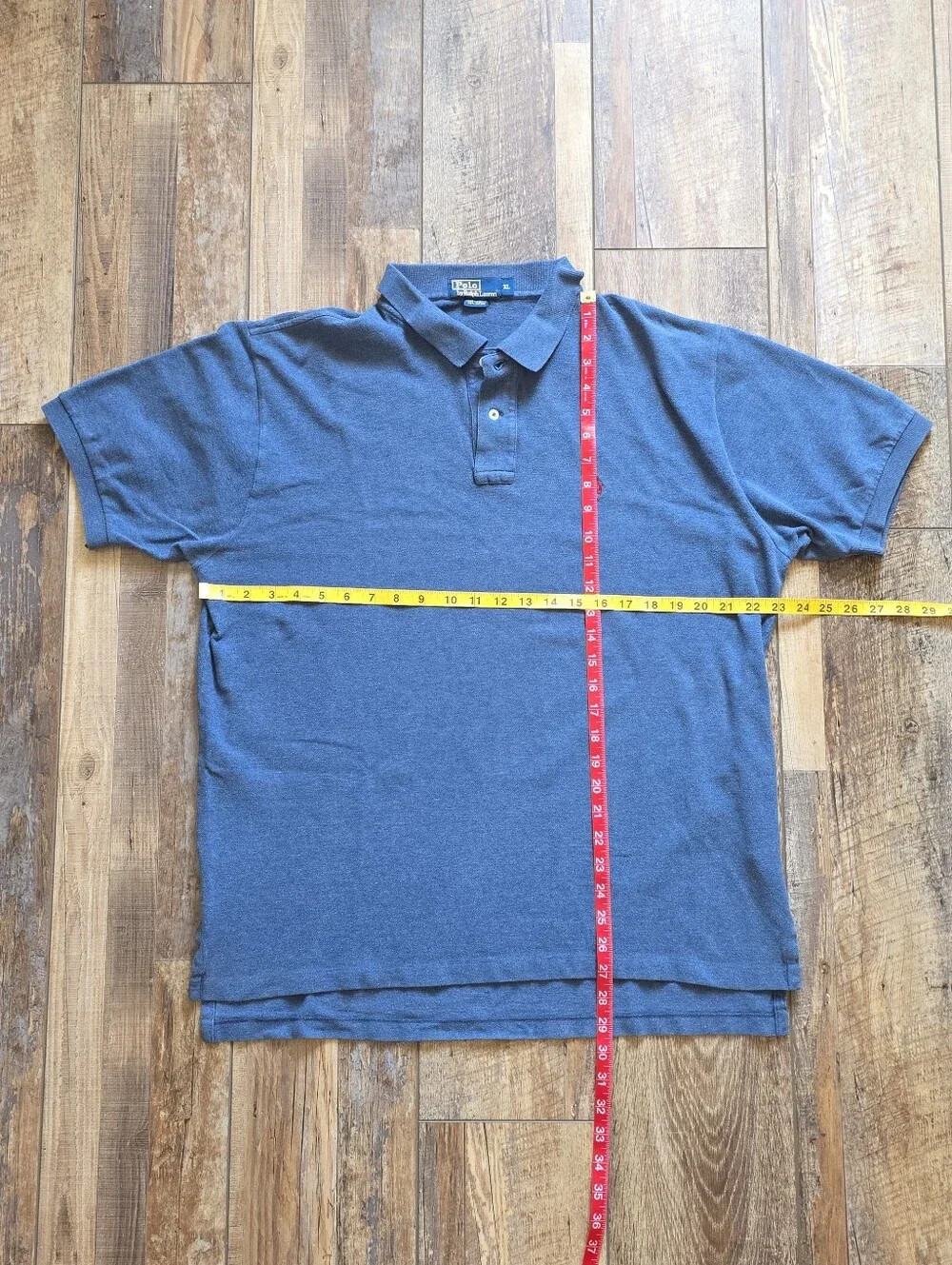 Polo Ralph Lauren - Vintage 90s Heavy Cotton Pique Polo Shirt - XL - Slate Blue